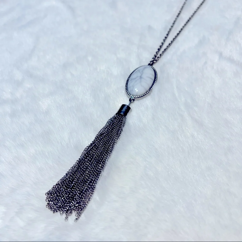 Marbled Pendant Tassel Necklace‎